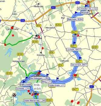 Abschnitt 1  von Kerpen zum Ruhrsee  -    (Kartenauschnitt mit freundlicher Genehmigung der MAP&GUIDE GmbH aus dem "Motorrad Tourenplaner 2002/2003" entnommen!)