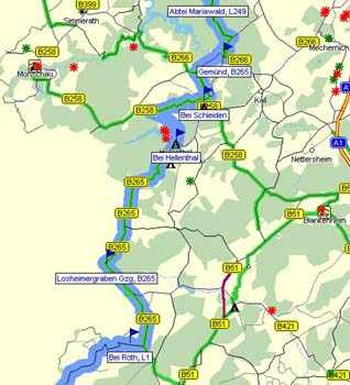 Abschnitt 2 - Ruhrsee bis Belgische Grenze bei Roth   -  (Kartenauschnitt mit freundlicher Genehmigung der MAP&GUIDE GmbH aus dem "Motorrad Tourenplaner 2002/2003" entnommen!)