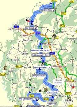Abschnitt 3 - von Roth nach  Koosbüsch zur Mittagspause!     -    (Kartenauschnitt mit freundlicher Genehmigung der MAP&GUIDE GmbH aus dem "Motorrad Tourenplaner 2002/2003" entnommen!)