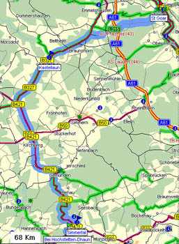 St. Goar nach Hochstetten Dhaun!   -   (Kartenauschnitt mit freundlicher Genehmigung der MAP&GUIDE GmbH aus dem "Motorrad Tourenplaner 2002/2003" entnommen!)