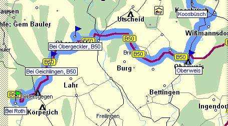 Abschnitt 4  - Koosbüsch nach Luxemburg    -    (Kartenauschnitt mit freundlicher Genehmigung der MAP&GUIDE GmbH aus dem "Motorrad Tourenplaner 2002/2003" entnommen!)